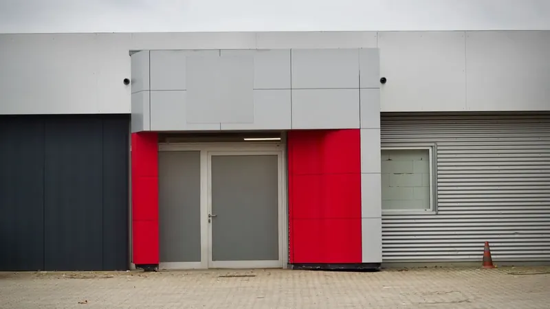 Firmeneingang mit leerem Schildfeld – wer eine UG in GmbH umwandelt, braucht ein neues Firmenschild